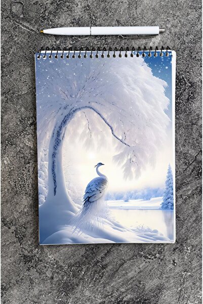 kutuTR 80 Sheets Striped Winter Patterned Vip Memo Pad - 14x21 Wooden MDF Cover, 70gr/m2 Ç-OB13