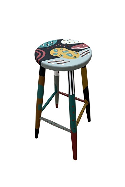 Revolver Art Store Ahşap Bar Taburesi, Mutfak Sandalyesi