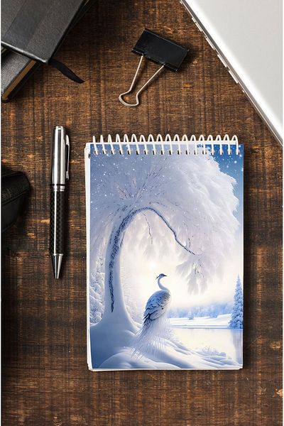 kutuTR 80 ورقة مخططة بنمط الشتاء Vip Memo Pad - غطاء خشبي MDF مقاس 14x21، 70 جم/م2 ç-OB13