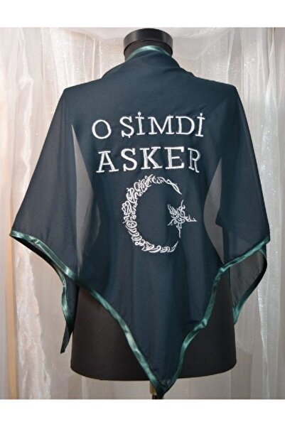 Evsay O Şimdi Asker İşlemeli Biyeli Asker Şalı Duvak Biyeli Örtü