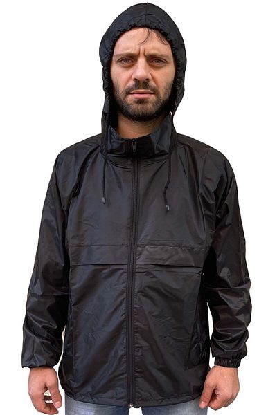 Liggo Men's Black Training Raincoat Football Raincoat Hidden Hooded Windbreaker