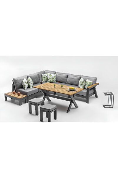DEPODUNYA Daisy Bahçe Köşe Takımı, Antrasit L Bahçe Mobilyası L Köşe Balkon T...