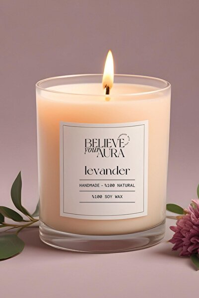 Believe Your Aura Lavanta Kokulu Mum - %100 Doğal Soya Mumu Aromaterapi ve De...