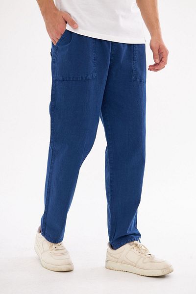 NASIFOĞLU GİYİM Men's Blue Linen Trousers - Comfortable Elastic Waist, 100% Cotton, Cool-Keeping, Loose Fit