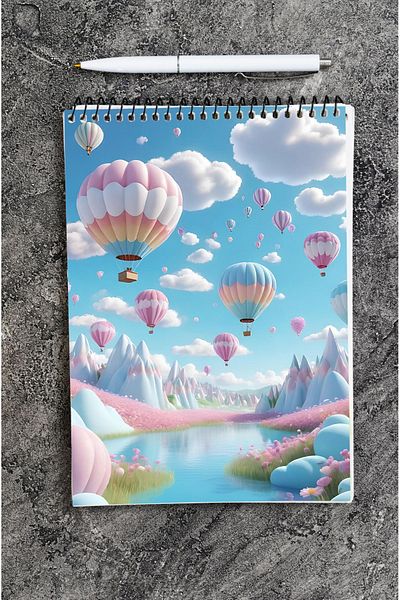kutuTR 80 ورقة منقوشة بالون طائر مخطط - غطاء خشبي MDF Vip Memo Pad 70gr/m2 Ç-OB02
