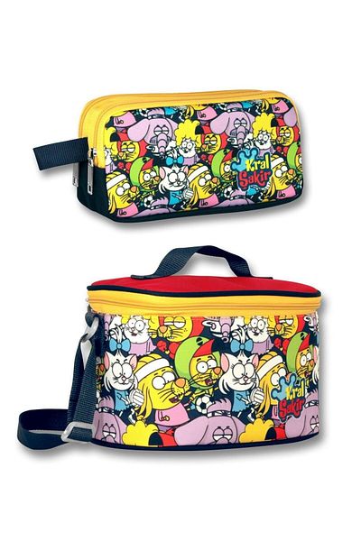 ÜMİT ÇANTA Yellow King Şakir Patterned Thermal Insulated Lunch Box and Pen Holder Set for Boys