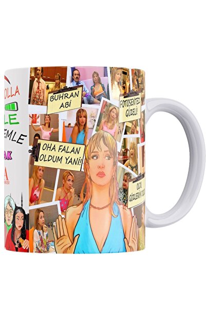remonz European Side Series Selin Yerebakan Printed White 100% Porcelain Mug and MDF Coaster
