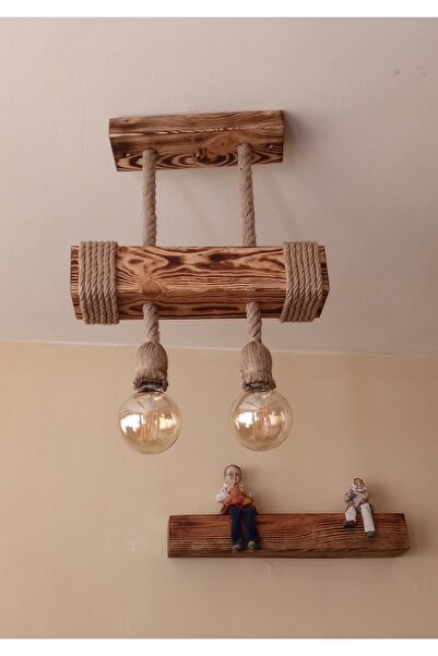 Özcan Life 2li Kütük Avize Jüt Halat E27 Duylu,