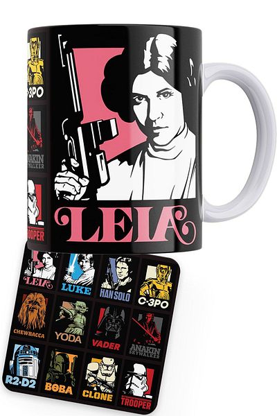 remonz Star Wars Series Leia Printed Porcelain Mug with Wooden Coaster Gift