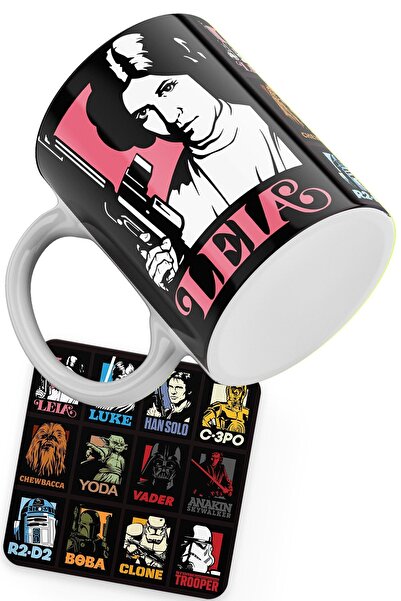 remonz Star Wars Series Leia Printed Porcelain Mug with Wooden Coaster Gift