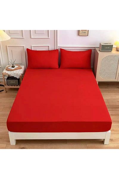 LilaMOON Red Colored Cotton Ranforce - Single/Double Elastic Sheet Set