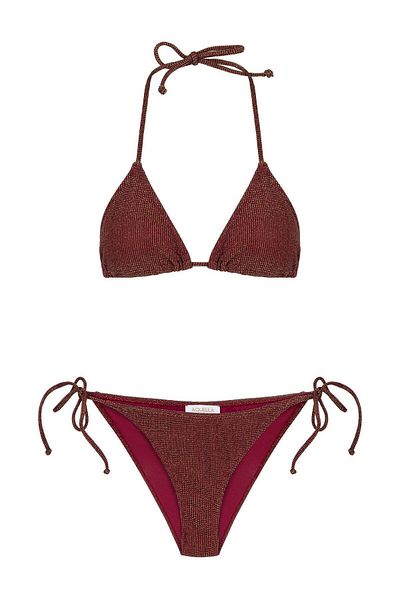 AQUELLA Claret Red Glittered Triangle Bikini Set