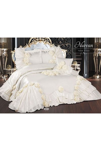 baladı home ev tekstil home collection Cuvertură de pat Zestre de înaltă calitate - dantelă franceză și matlasată, set de 4 piese