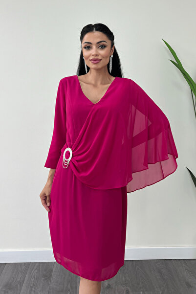 giyimmasalı Φόρεμα με μολύβι με λεπτομέρεια από υφασμάτινο σιφόν Atlas - Fuchsia