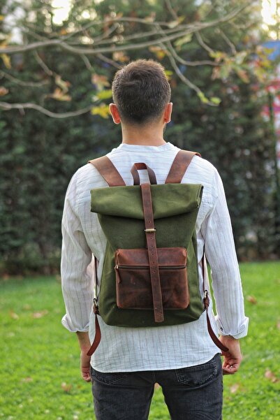 matleather Σακίδιο πλάτης από γνήσιο δέρμα & κερωμένο καμβά / Unisex