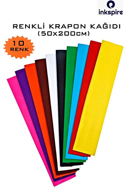 inkspire Krapon Kağıdı 10 Renk 50x200cm 1 Paket Grapon Kağıdı 10'lu Kırapon O...