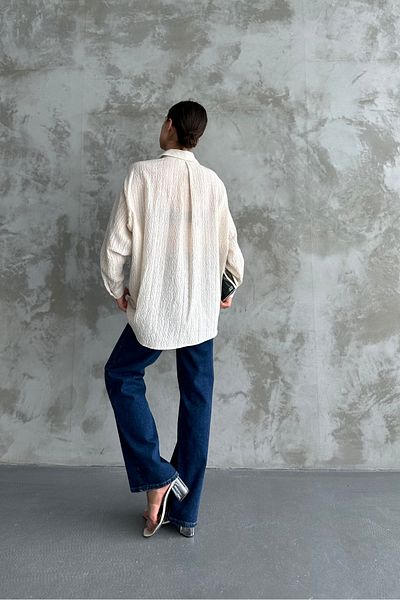 macharel jeans Γυναικείο πουκάμισο Basic Cream Printed - Μονή Τσέπη