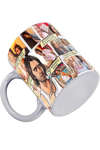 remonz European Side Series Gaffur Printed White 100% Porcelain Mug and MDF Coaster