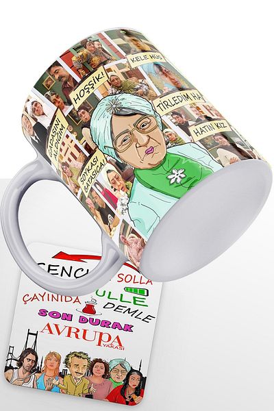 remonz European Side Series Dilber Hala Printed White 100% Porcelain Mug and MDF Coaster