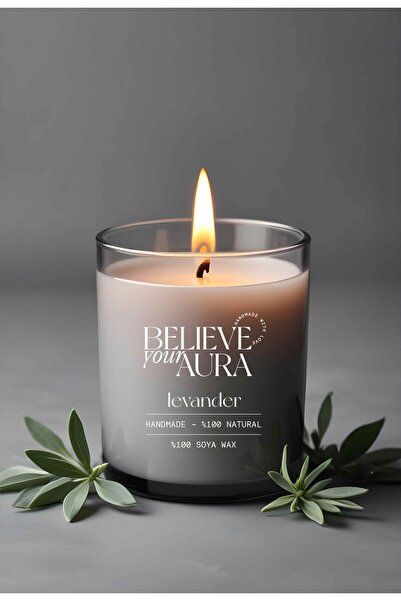 Believe Your Aura Lavanta Kokulu Mum - %100 Doğal Soya Mumu Aromaterapi ve De...