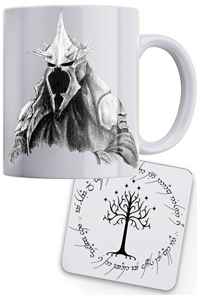 remonz Lotr Charcoal Printing Series Witch King 100% Porcelain White Mug Wooden Coaster