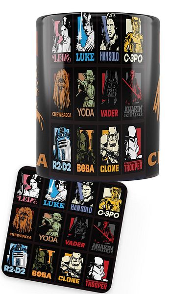 remonz Star Wars Series Chewbacca Printed Porcelain Mug with Wooden Coaster Gift