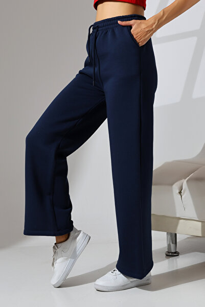 Endies Şardonlu Penye Kompakt Paçası Geniş Kışlık Palazzo Eşofman Altı 21776 LACİVERT