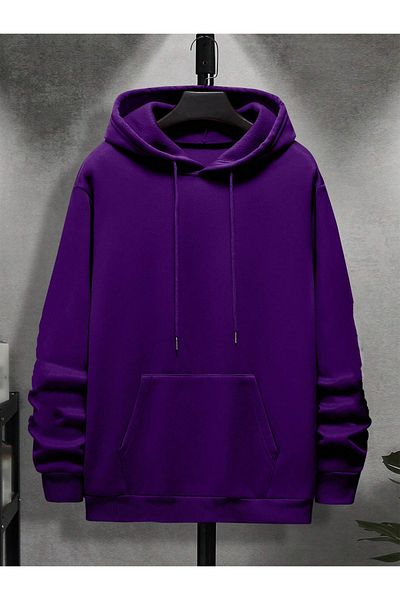 Black Sokak Purple Struggle Printed Oversize Men's Hooded Sweatshirt
