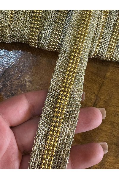 Gönülden Tasarım EN 4 CM GOLD YELLOW CHAIN ​​DETAIL STRIP STITCHING CLOTHING ACCESSORY 1 METER