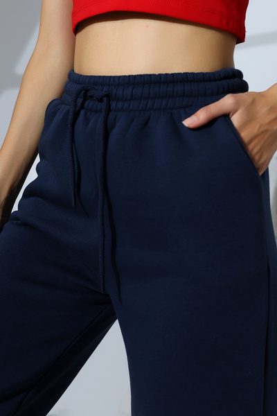 Endies Şardonlu Penye Kompakt Paçası Geniş Kışlık Palazzo Eşofman Altı 21776 LACİVERT