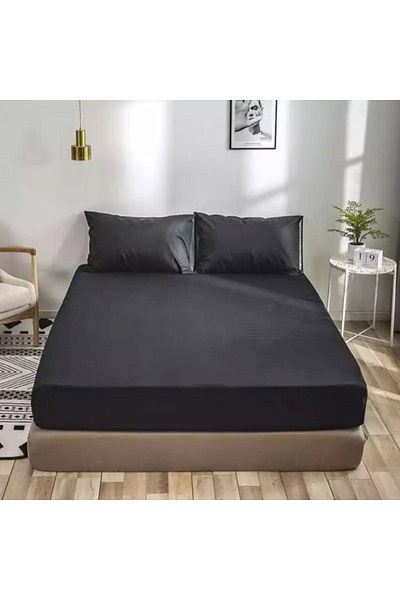 LilaMOON Black Cotton Ranforce - Single/Double Fitted Sheet Set
