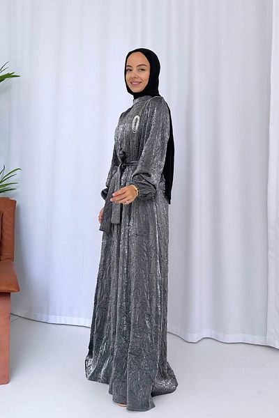 Ka Hijab Ανθρακί Καρφίτσα Λεπτομερές Hijab Φόρεμα