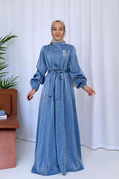 Ka Hijab Μπλε χιτζάμπ φόρεμα - με λεπτομέρεια καρφίτσας