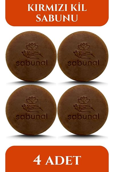 sabunal صابون الطين الأحمر 4 قطع - صابون تقليدي للعناية بالبشرة طبيعي