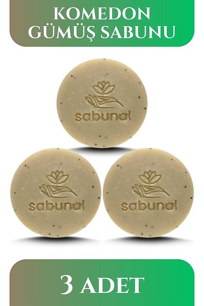 sabunal صابون فضي 3 قطع - صابون مصحح ومظهر البشرة للبشرة الحساسة والمسامية