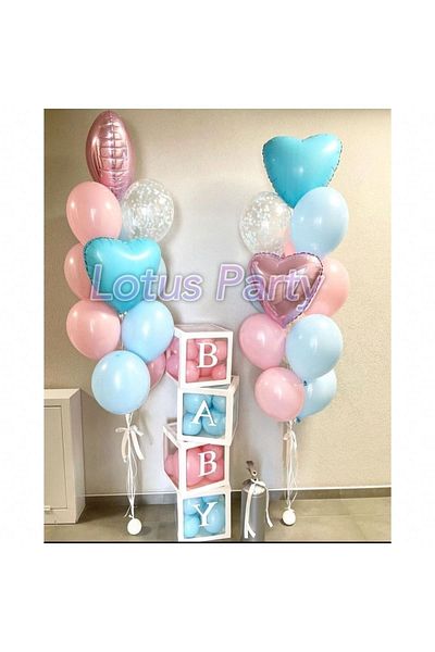 LOTUS PARTY 50 Pieces Gender Reveal Party Balloon Set ( Blue - Pink - Transparent Box - Heart Foil Balloon )