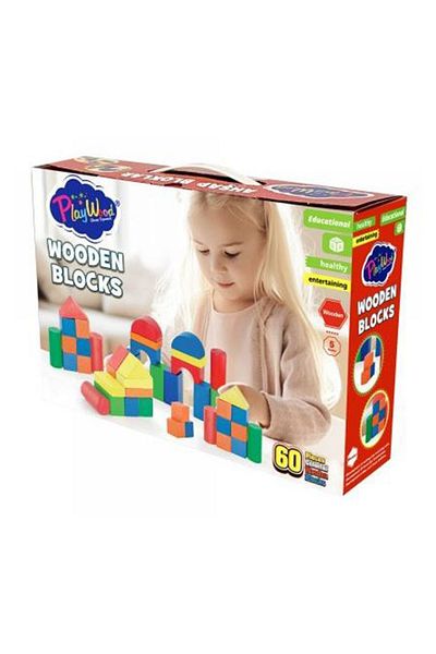 Play Wood Colorful Blocks - Playwood Wooden Educational 60 Pieces Ony-400