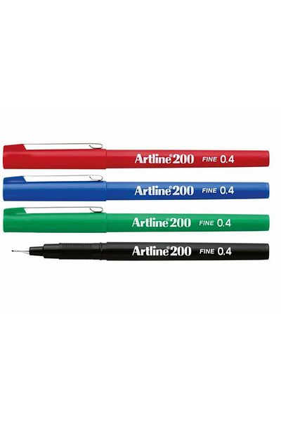 artline 200 Fine 0.4mm Fine Tip Writing and Drawing Pens Set of 4