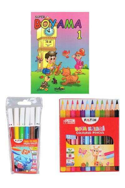 Pinokyo Yayınları Boyama Kitabı ve Fatih Boya Kalemleri Set