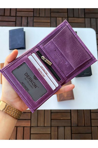 DERKON Πορτοφόλι 100% Γνήσιο Crazy Leather Murpy Model Μωβ Χρώμα