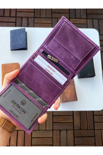 DERKON Πορτοφόλι 100% Γνήσιο Crazy Leather Murpy Model Μωβ Χρώμα