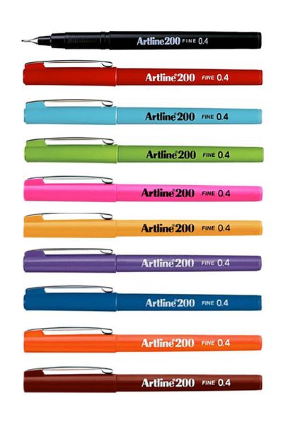 artline 200 Fine 0.4mm Fine Tip Writing and Drawing Pens Set of 10