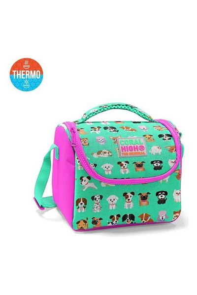 Coral High Water Green Pink Dog Pattern Thermo Lunch Box 11715
