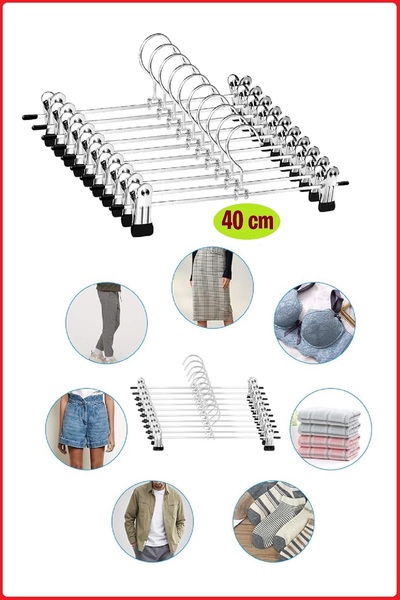 EZMK EV GEREÇLERİ Mandallı Krom Metal Pantolon & Etek Askısı Krom > 10 Adet > 40 cm