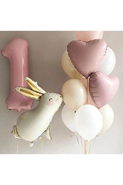 Bkmc Set de petrecere de aniversare cu balon foliat iepure roz - ornament