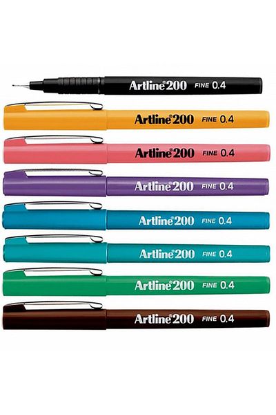 artline 200 Fine 0.4mm Fine Tip Writing and Drawing Pens Set of 8