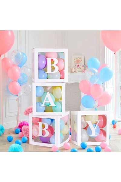 LOTUS PARTY Gender Party Balloon Set 50 Pieces - Transparent Box with Baby Writing (Blue- Pink Balloon)