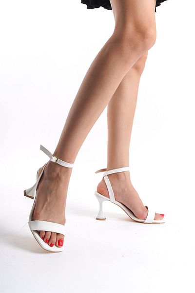 Saltopik Champagne Color White Single Strap Heeled Shoes