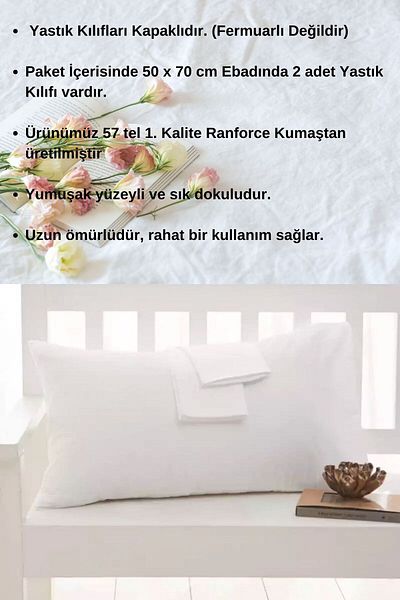 LilaMOON Cotton Ranforce Fabric - White Pillow Case (2 PCS)