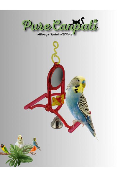 PureCanpati Peaked Mirrored & Bell Swing for Lovebirds (Red Color)